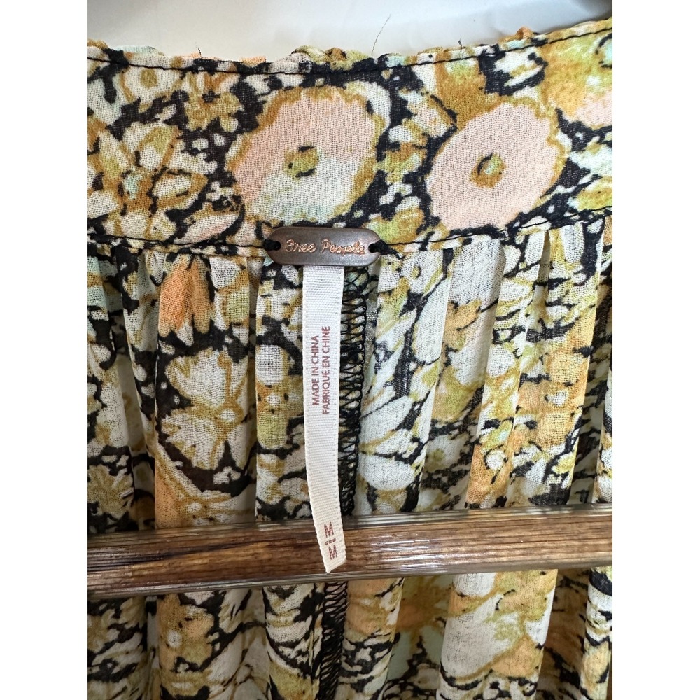 Free People Feeling Groovy Maxi Dress Yellow Floral Sheer Tiered LS Size Medium - Picture 11 of 16